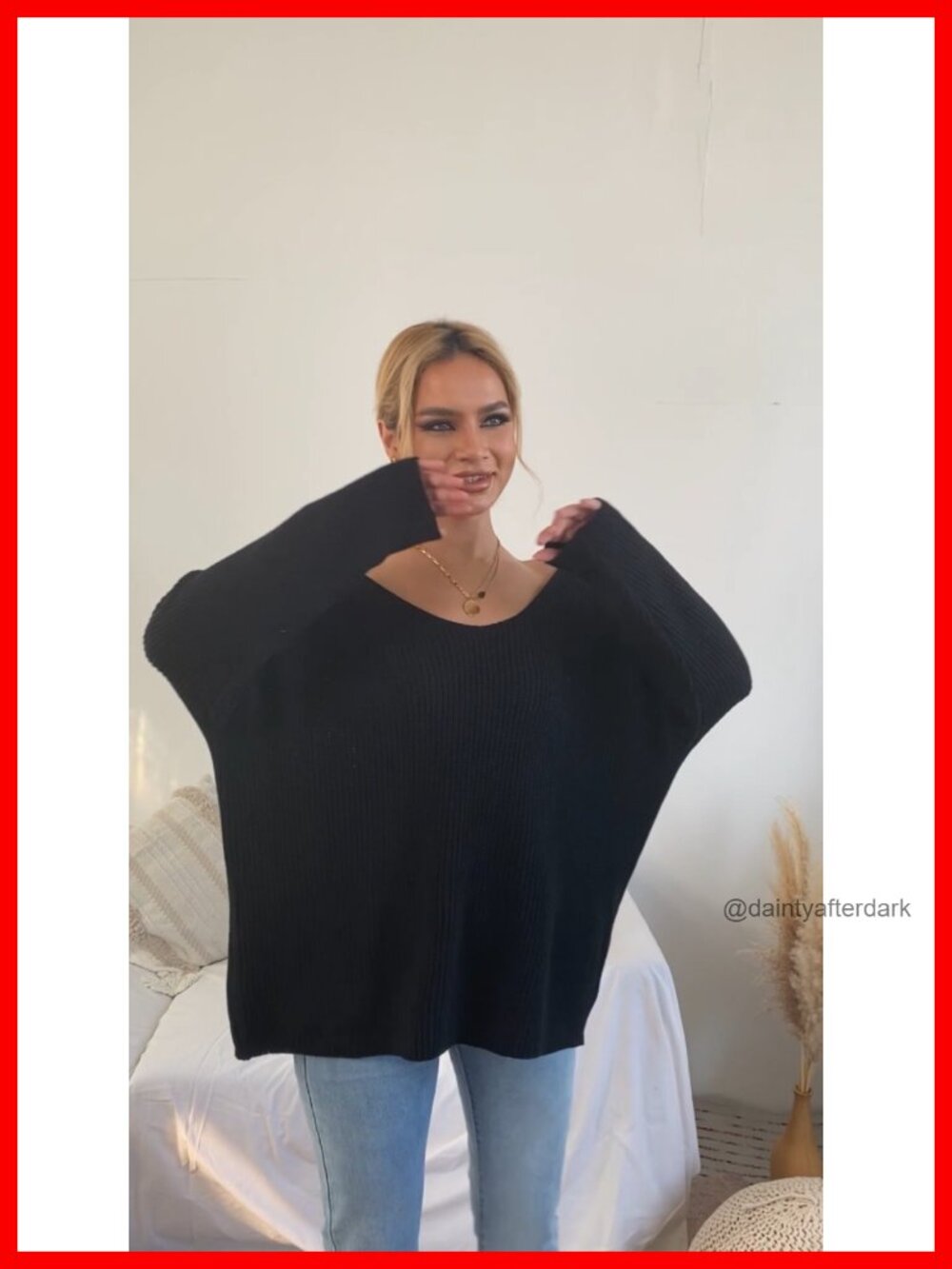 Women's V Neck Long Sleeve Knit Loose Oversized Pullover Sweater Top - Picture 5 of 6
